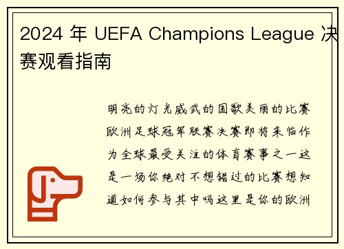 2024 年 UEFA Champions League 决赛观看指南 